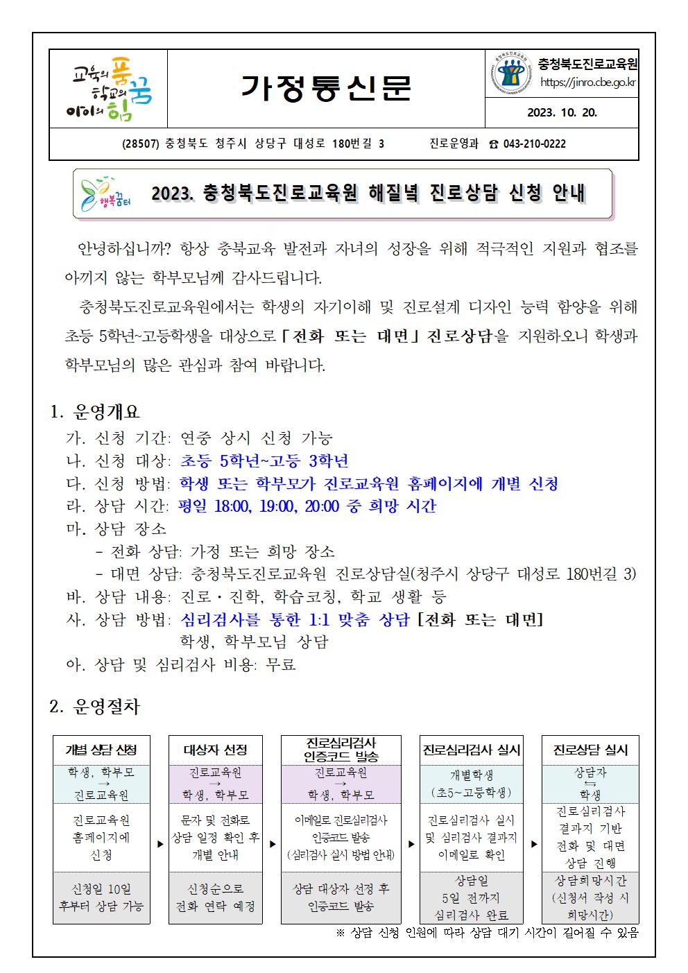 2023.충청북도진로교육권 해질녘 진로상담 신청 안내001